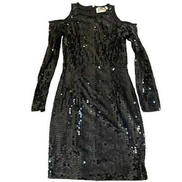 1990s Vintage Black Sequin Cold Shoulder Cocktail… - image 1