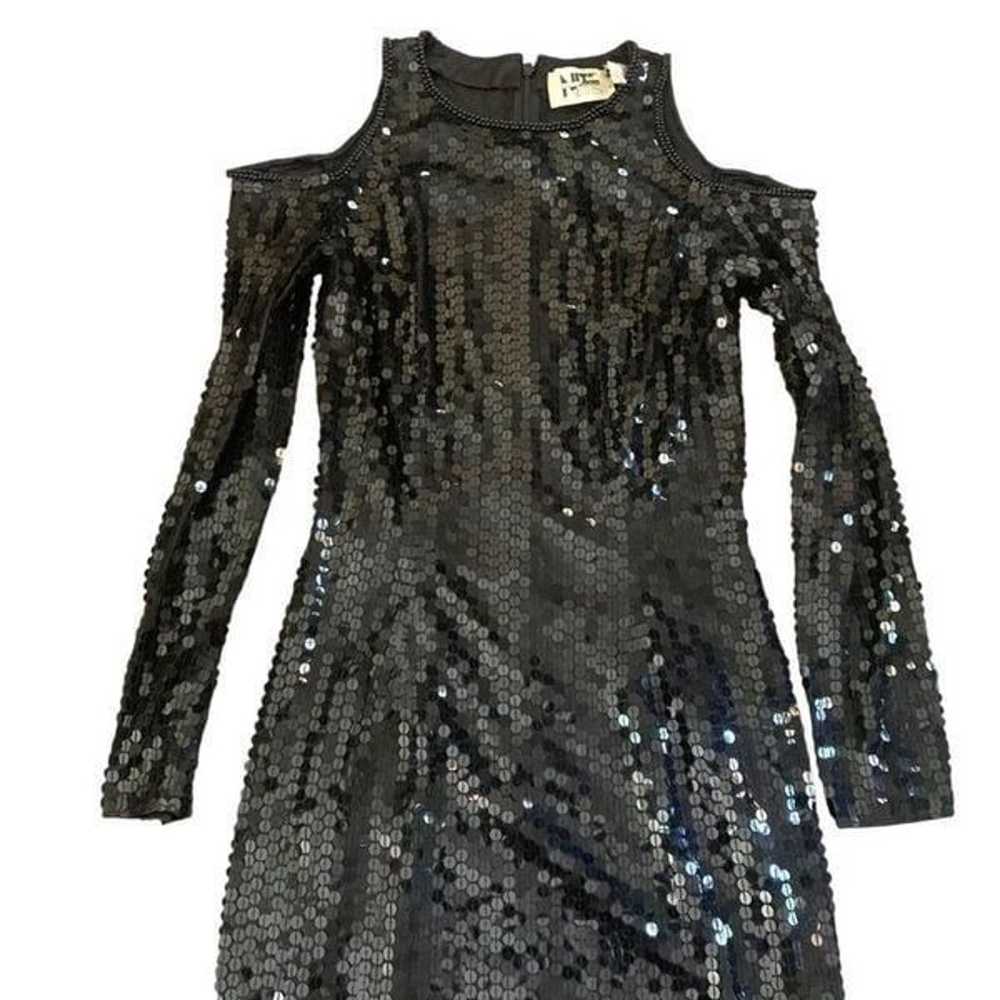 1990s Vintage Black Sequin Cold Shoulder Cocktail… - image 3