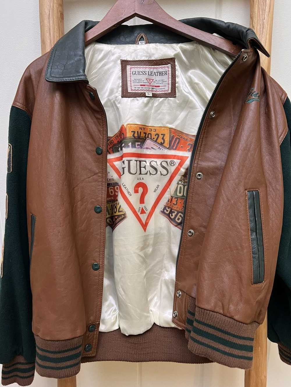 Guess VINTAGE GUESS LEATHER VARSITY JACKET - image 1