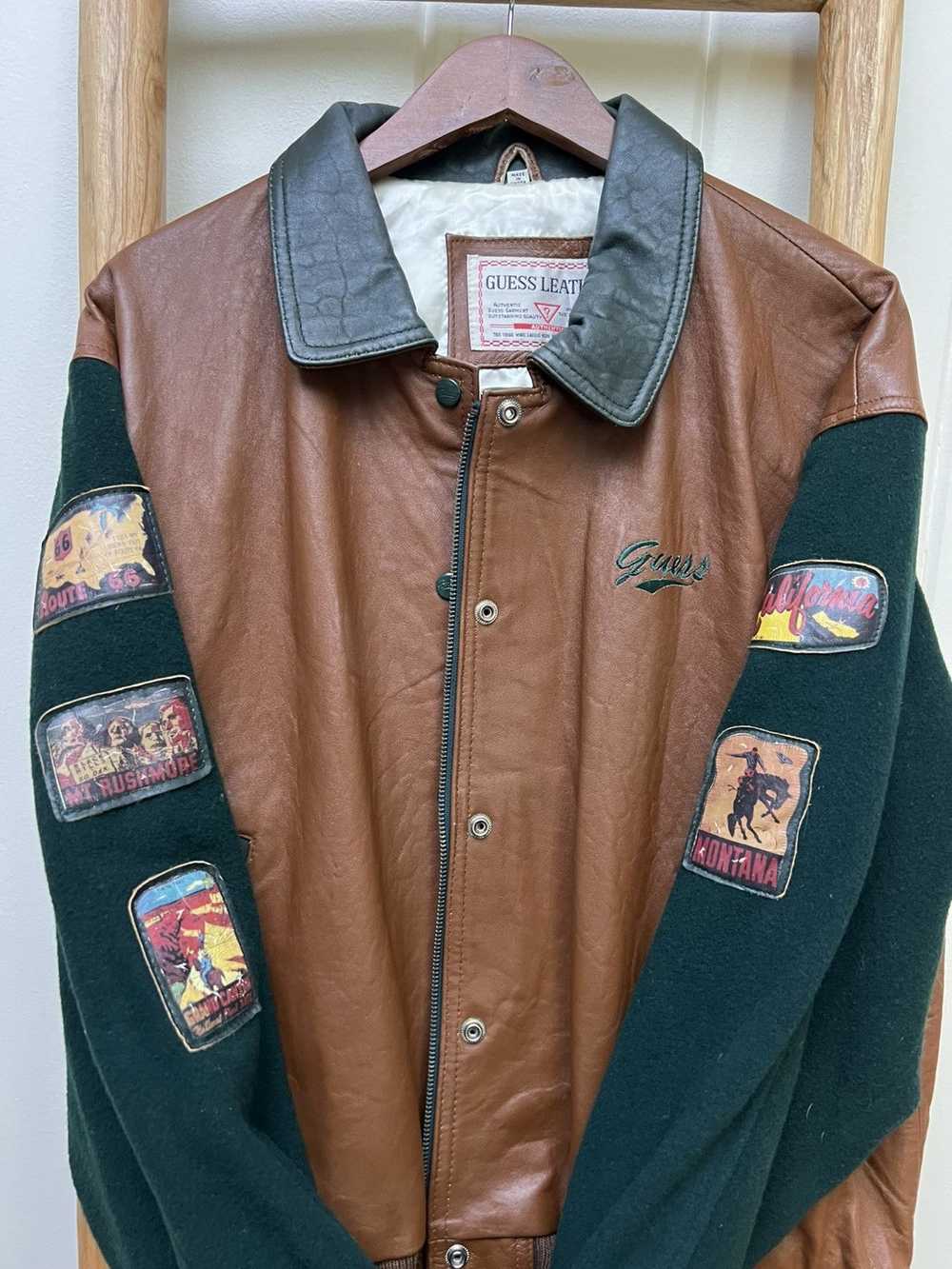 Guess VINTAGE GUESS LEATHER VARSITY JACKET - image 3