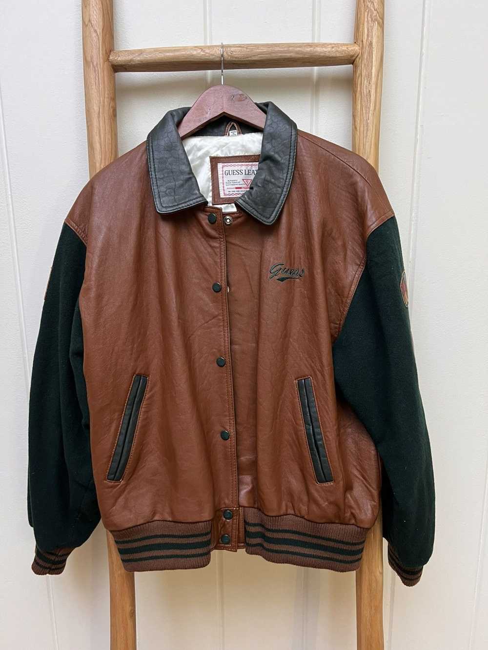 Guess VINTAGE GUESS LEATHER VARSITY JACKET - image 4