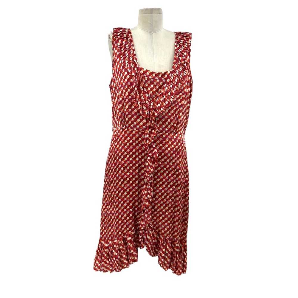 Tory Burch Janetta Silk Ruffle Dress Red Orange P… - image 1