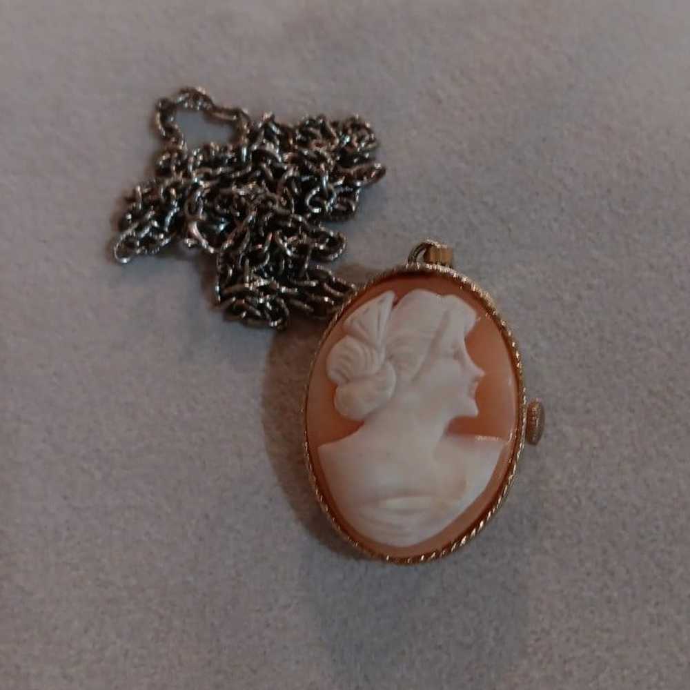 Vintage Goldtone cameo watch necklace - image 3