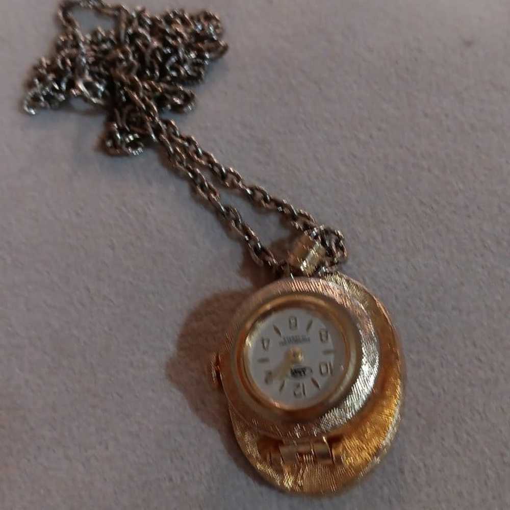 Vintage Goldtone cameo watch necklace - image 4