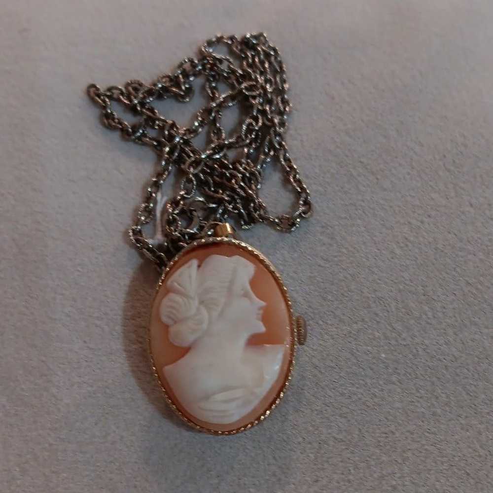 Vintage Goldtone cameo watch necklace - image 5