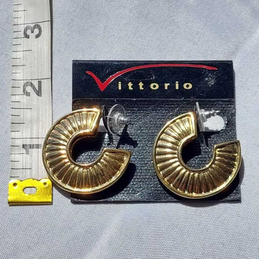 Vintage Italian Designer Vittorio Gold Hoop Earri… - image 3