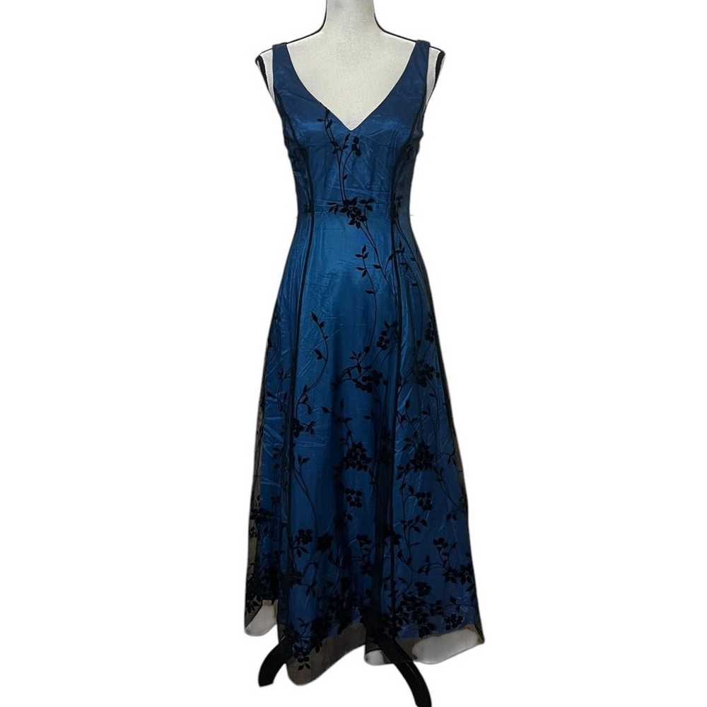 VTG 90s Adrianna Papell Deep Blue & Black Floral … - image 2