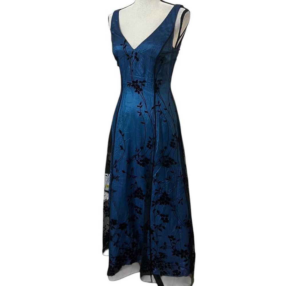 VTG 90s Adrianna Papell Deep Blue & Black Floral … - image 3