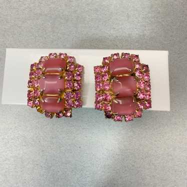 Vintage Pink Glass Rhinestone Earrings