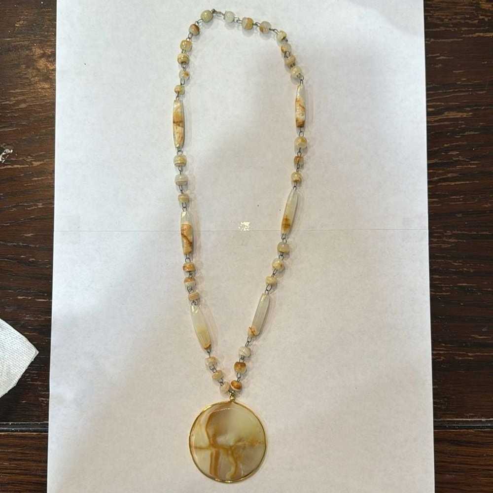 TAUPE BROWN AGATE STONE VINTAGE NECKLACE - image 4