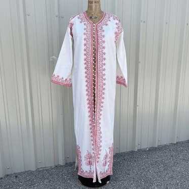 1960s Embroidered Moroccan Caftan Robe Dress Boho 