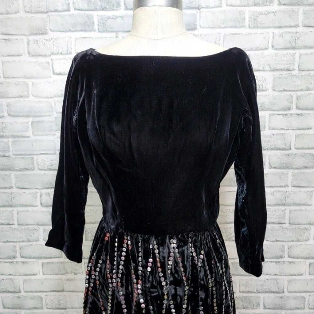 Vintage 50s 60s Suzy Perette Black Velvet Silver … - image 3