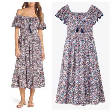 Tory Burch Wildflower Smocked Midi Dress