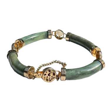 Vintage Jade Bangle Bracelet - Safety Chain - image 1