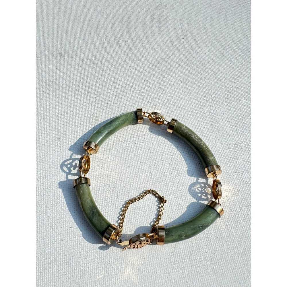 Vintage Jade Bangle Bracelet - Safety Chain - image 2