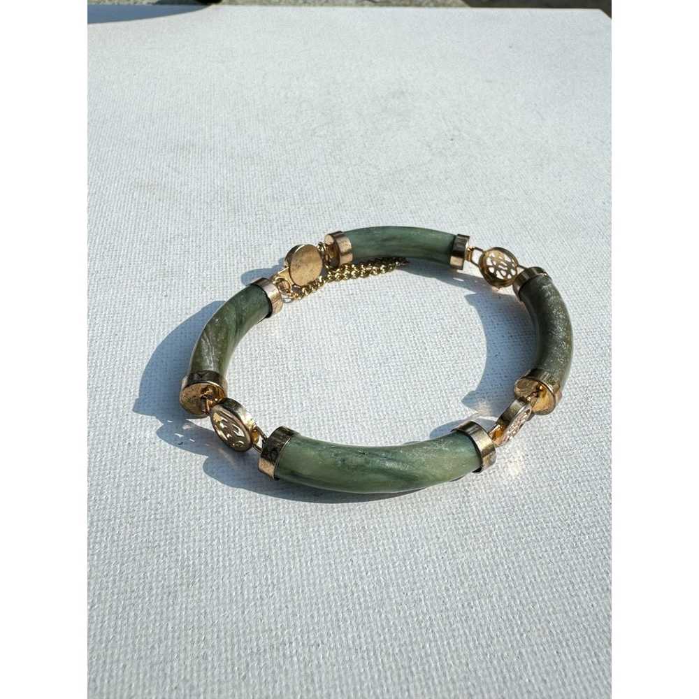 Vintage Jade Bangle Bracelet - Safety Chain - image 3