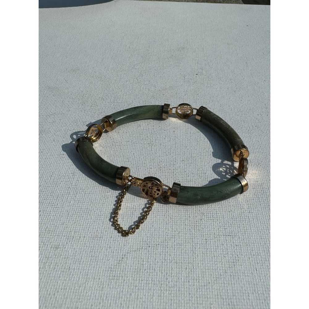 Vintage Jade Bangle Bracelet - Safety Chain - image 4