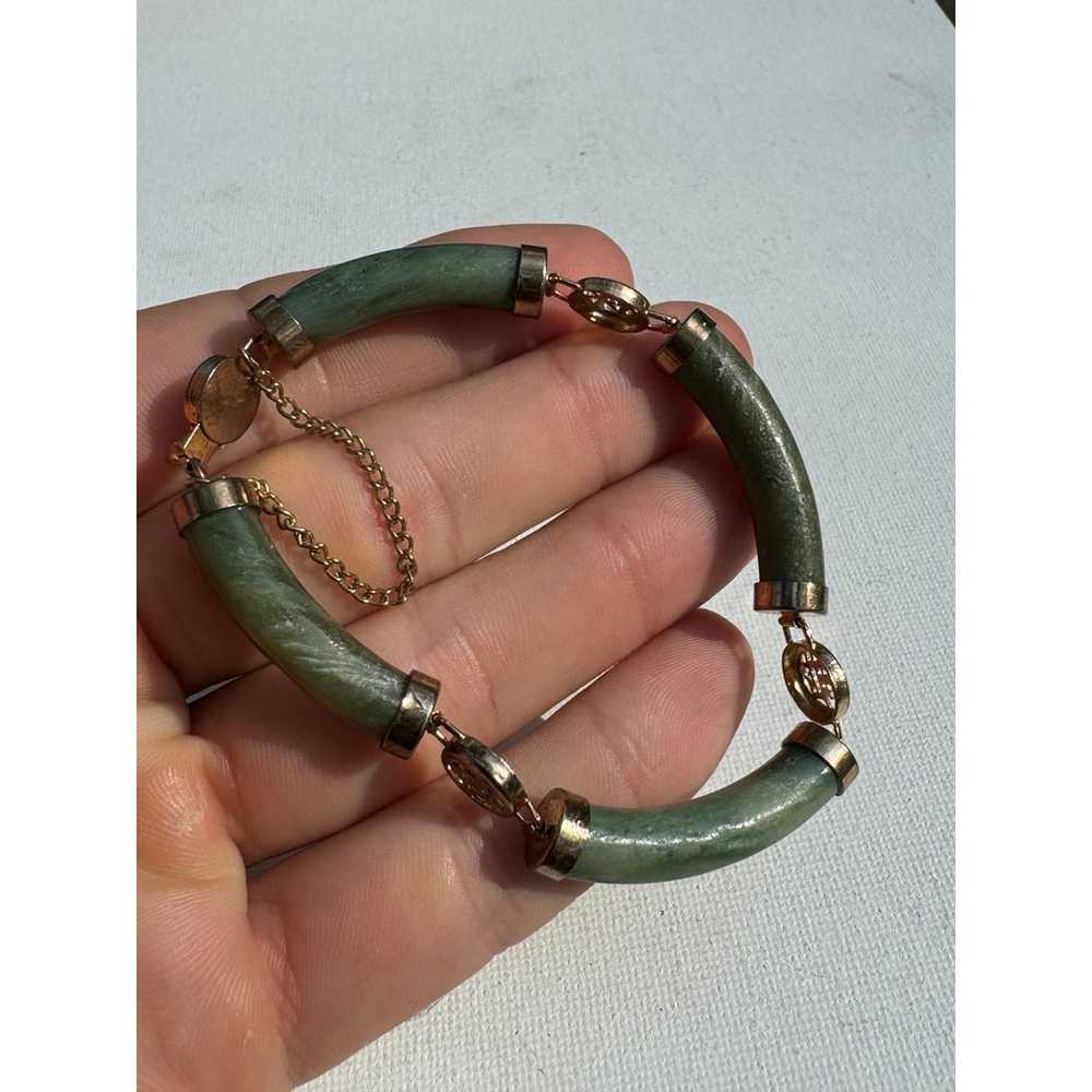 Vintage Jade Bangle Bracelet - Safety Chain - image 6