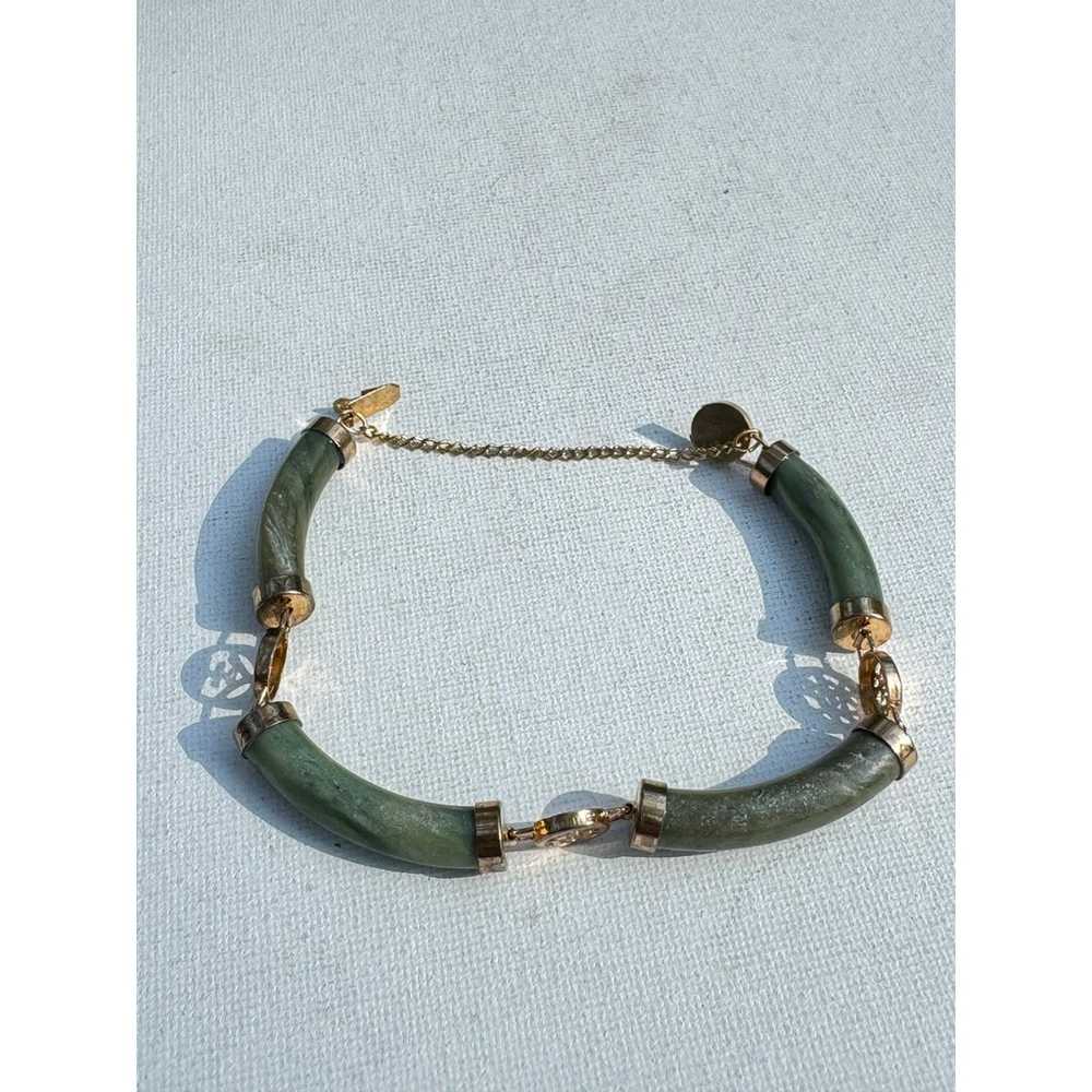 Vintage Jade Bangle Bracelet - Safety Chain - image 7