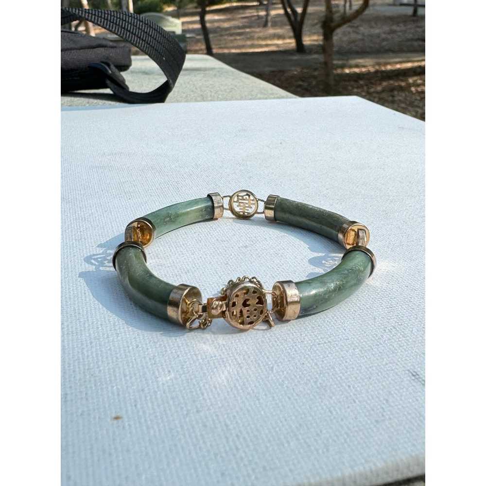 Vintage Jade Bangle Bracelet - Safety Chain - image 8