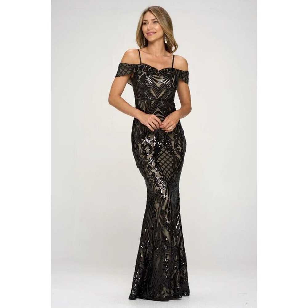 Ricarica Medium Long Damask Black Evening Dress S… - image 1