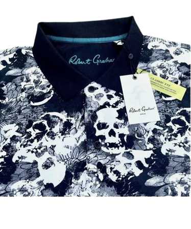 Robert Graham Black White Skull Pattern Polo Size 