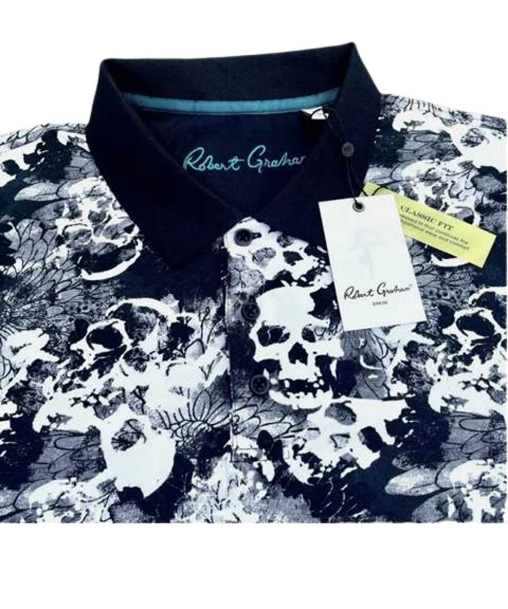 Robert Graham Blue White Skull Pattern Polo Size M - image 1