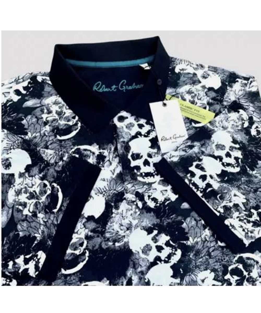 Robert Graham Blue White Skull Pattern Polo Size M - image 3