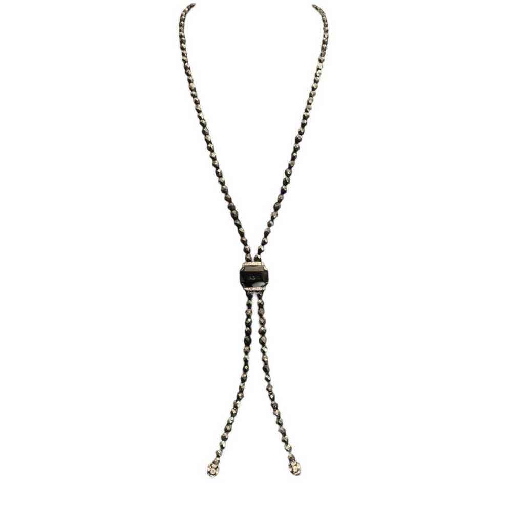 Vintage Black Hematite Onyx And CZ Lariat Necklace - image 1