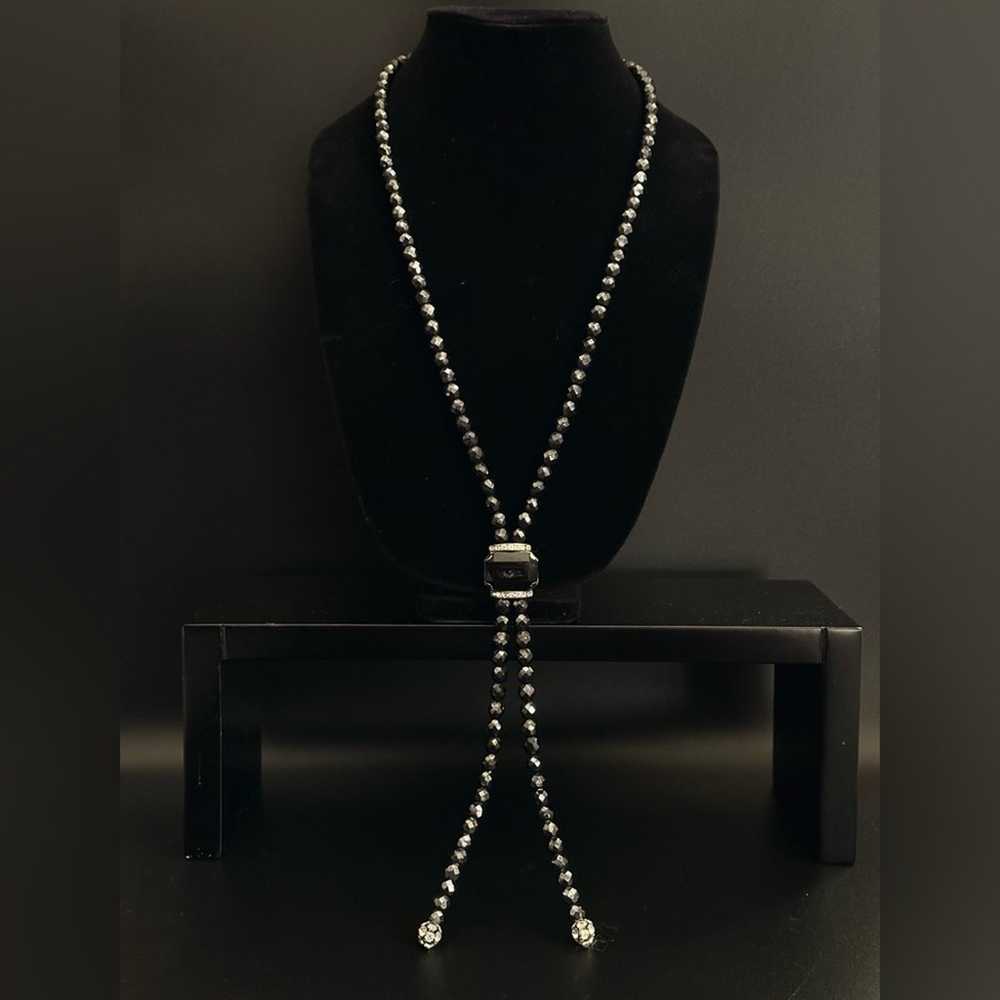 Vintage Black Hematite Onyx And CZ Lariat Necklace - image 2