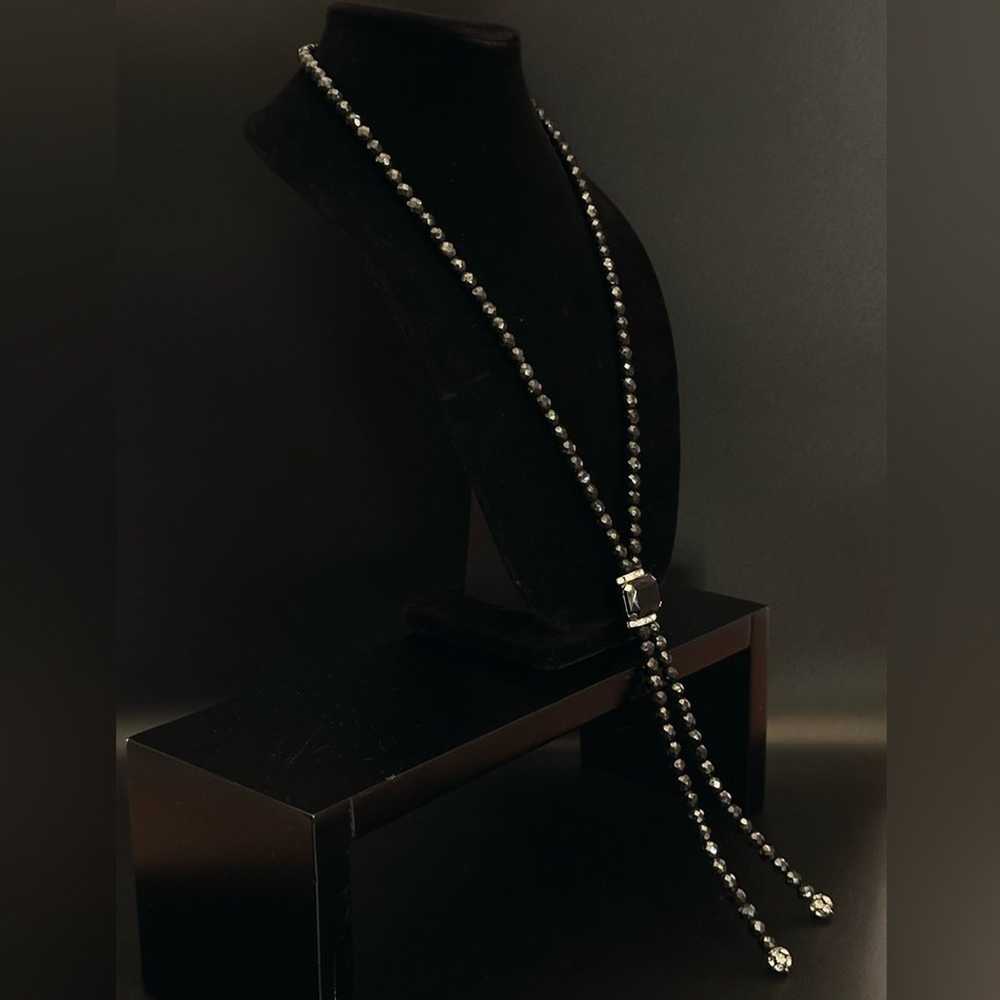 Vintage Black Hematite Onyx And CZ Lariat Necklace - image 4