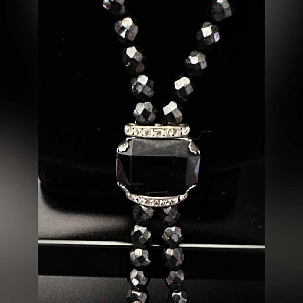 Vintage Black Hematite Onyx And CZ Lariat Necklace - image 7