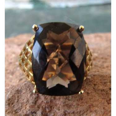 Vintage 925 Sterling Gold Vermeil Smokey Quartz r… - image 1