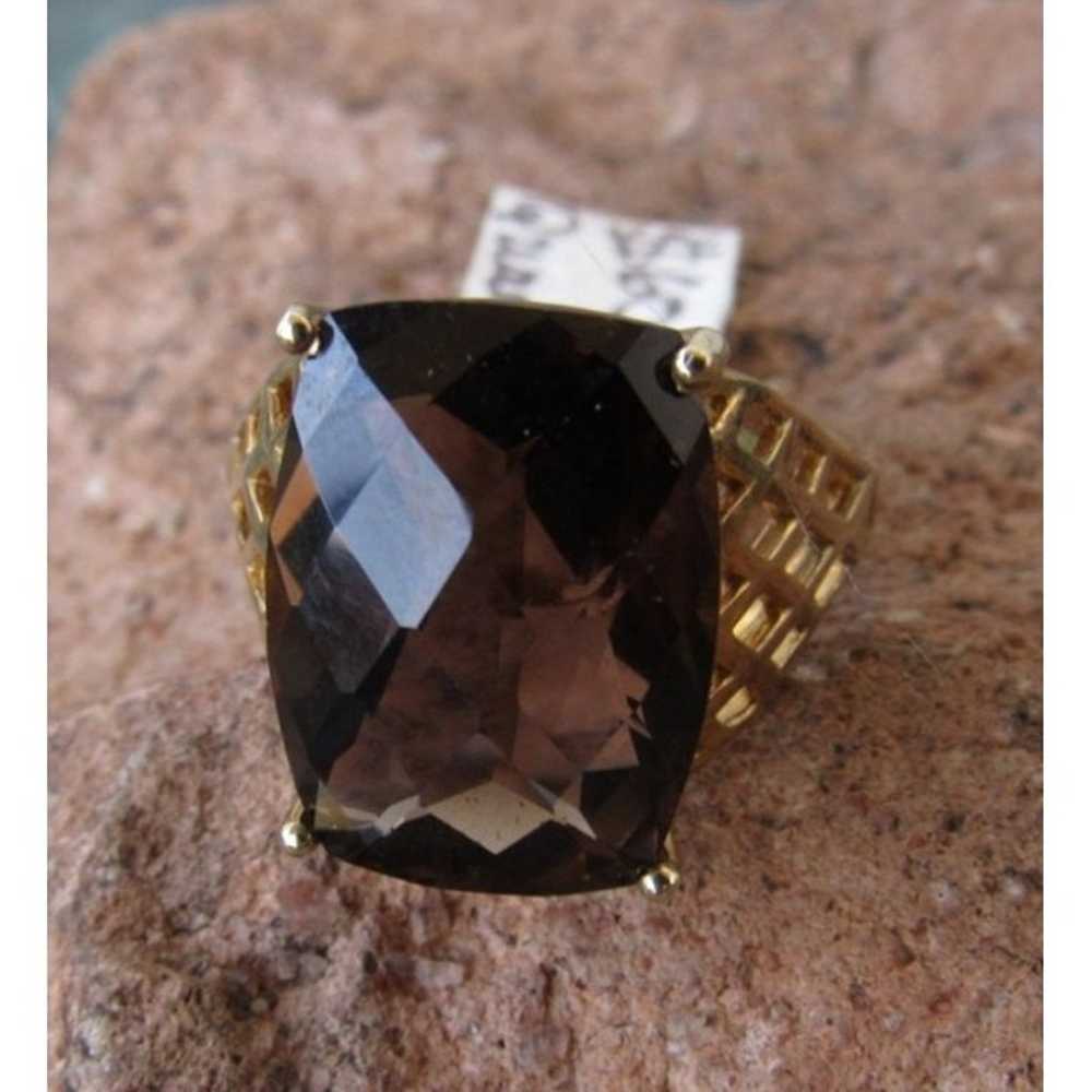 Vintage 925 Sterling Gold Vermeil Smokey Quartz r… - image 2