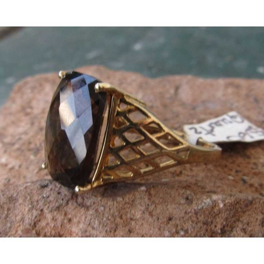 Vintage 925 Sterling Gold Vermeil Smokey Quartz r… - image 3