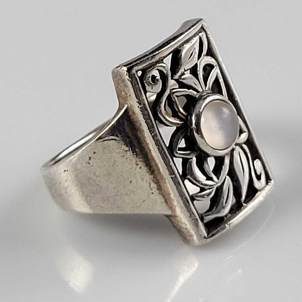 Vintage Handmade Moonstone Sterling Filigree Ring… - image 3