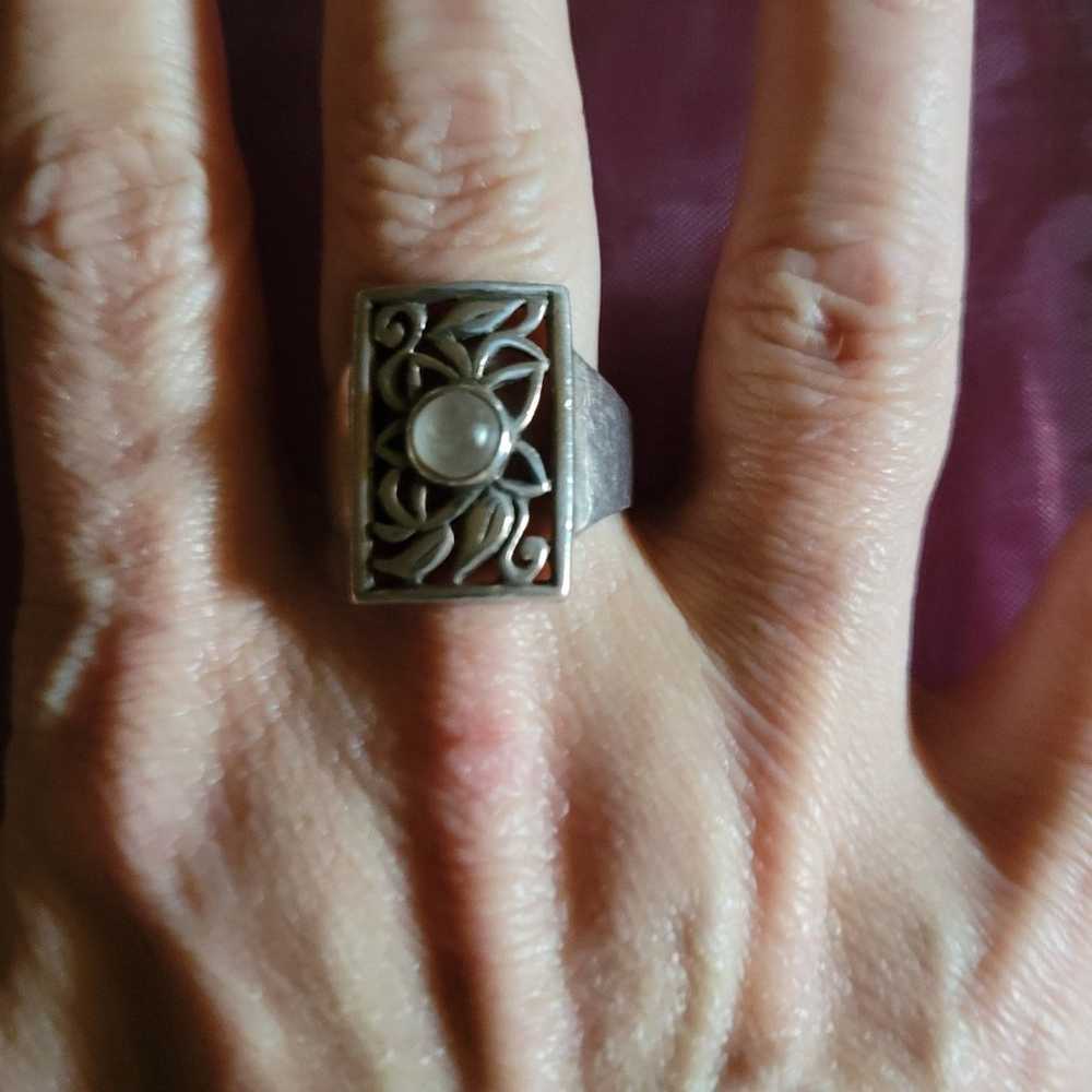 Vintage Handmade Moonstone Sterling Filigree Ring… - image 9