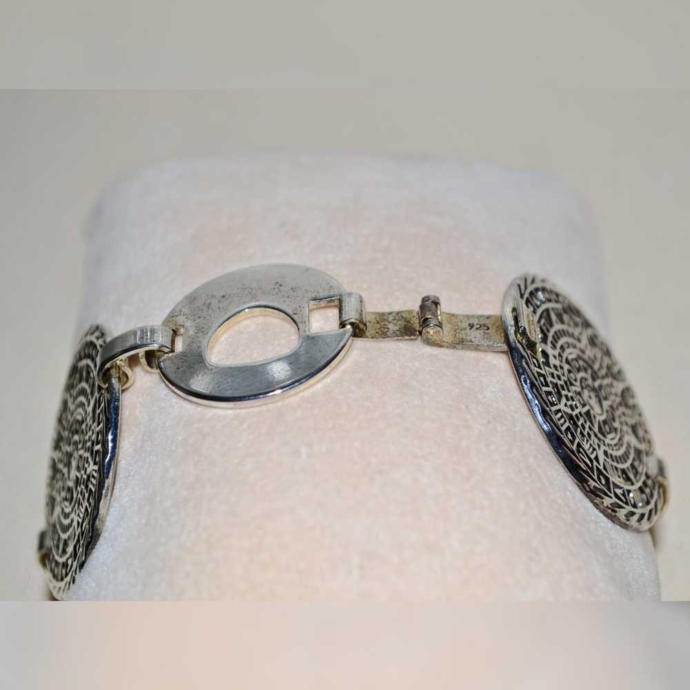 VTG Sterling Silver MEXICO Mayan Sun Link Bracele… - image 8