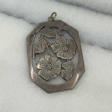 Vintage Handarbeit 900 silver hand carved flower … - image 1