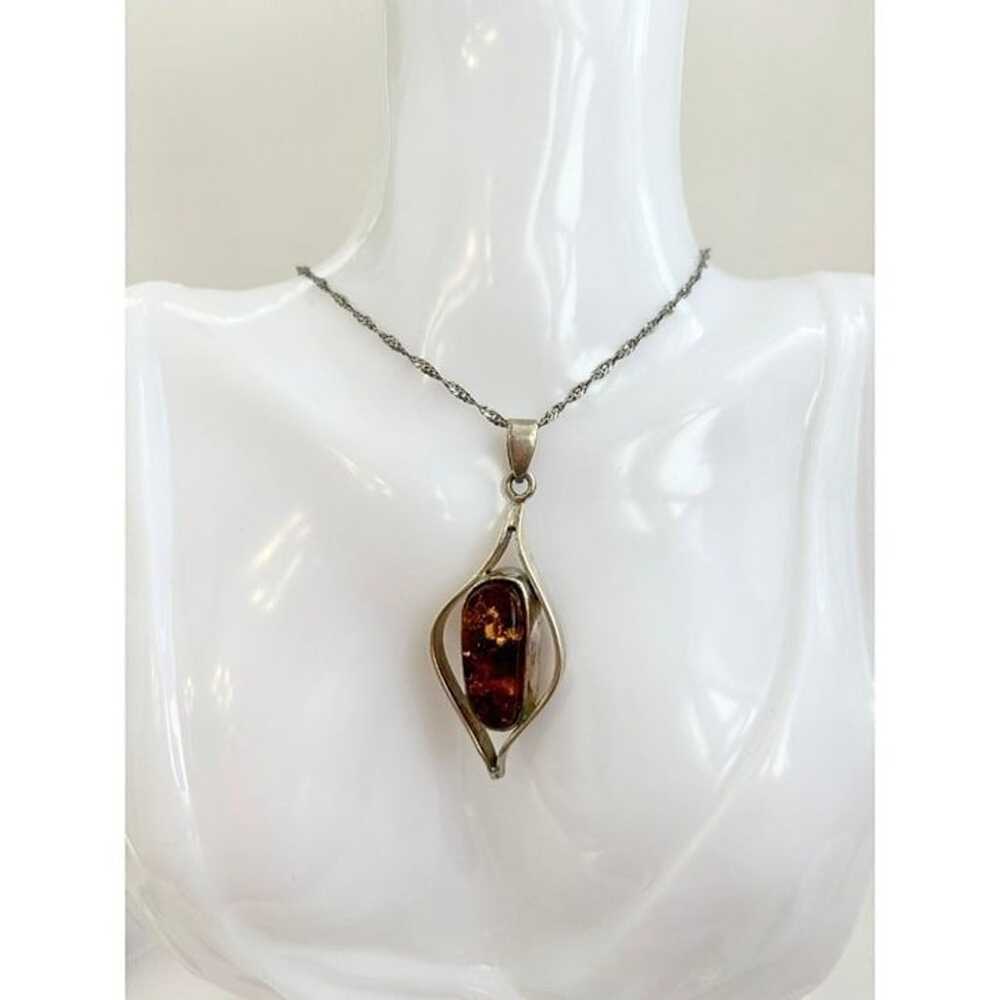 Amber Sterling Silver Ribbon Italian Made Chain P… - image 3