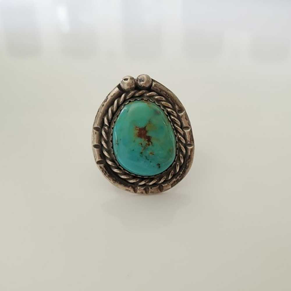 Vintage Southwestern Turquoise Sterling Silver Ri… - image 1