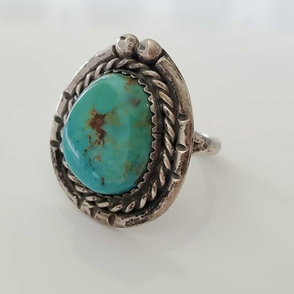 Vintage Southwestern Turquoise Sterling Silver Ri… - image 3