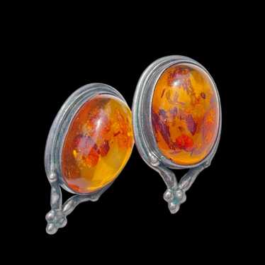 Vintage Amber Sterling Silver Earrings