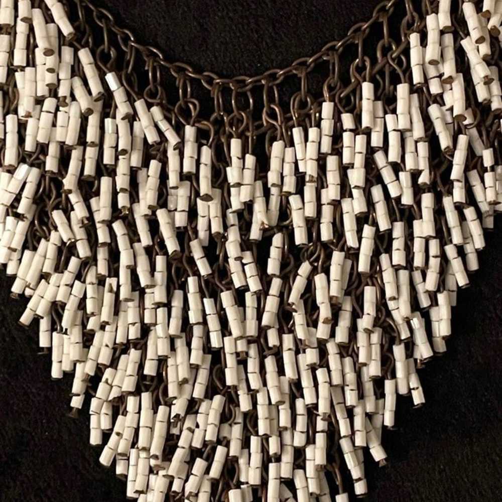 Art Deco White Glass Seed Bead Fringe Waterfall F… - image 3