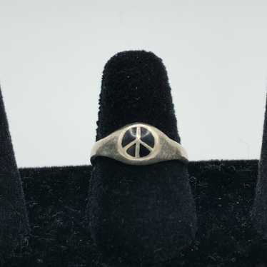 Vintage Sterling silver black enameled peace sign… - image 1