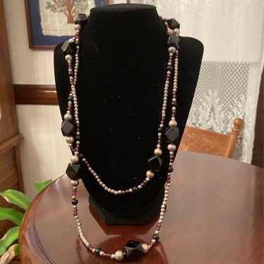 Vintage Sterling, Onyx & Garnet Necklace - image 1