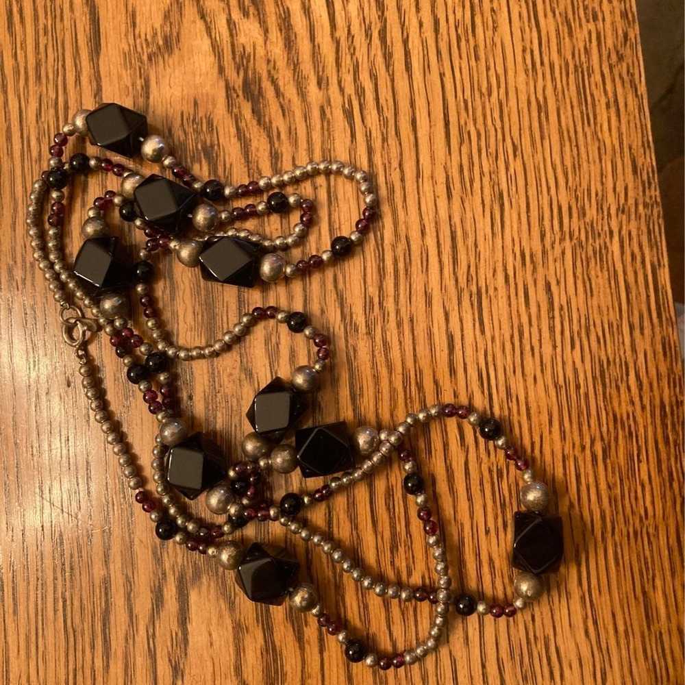 Vintage Sterling, Onyx & Garnet Necklace - image 2