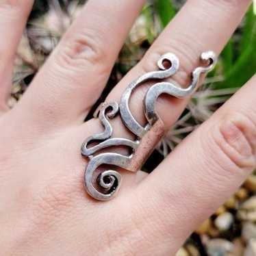 Vintage 925 Sterling Silver Octopus Spoon Ring, sz