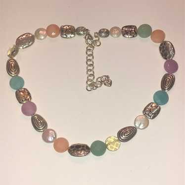 Brighton Silver Tone Pink Green Boho Beaded Class… - image 1