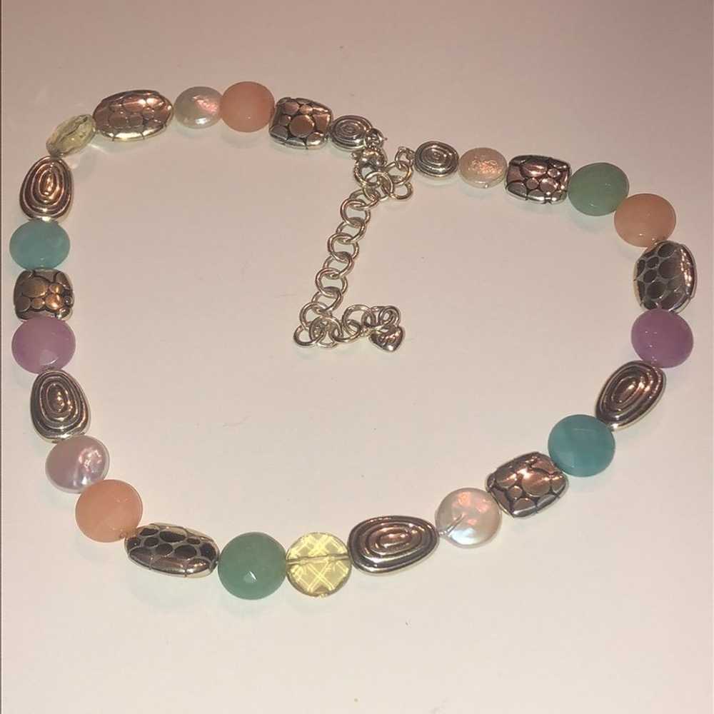 Brighton Silver Tone Pink Green Boho Beaded Class… - image 3